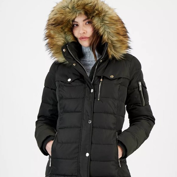 Michael Kors Women's Faux-Fur-Trim Hooded Puffer Coat - Picture 4 of 8